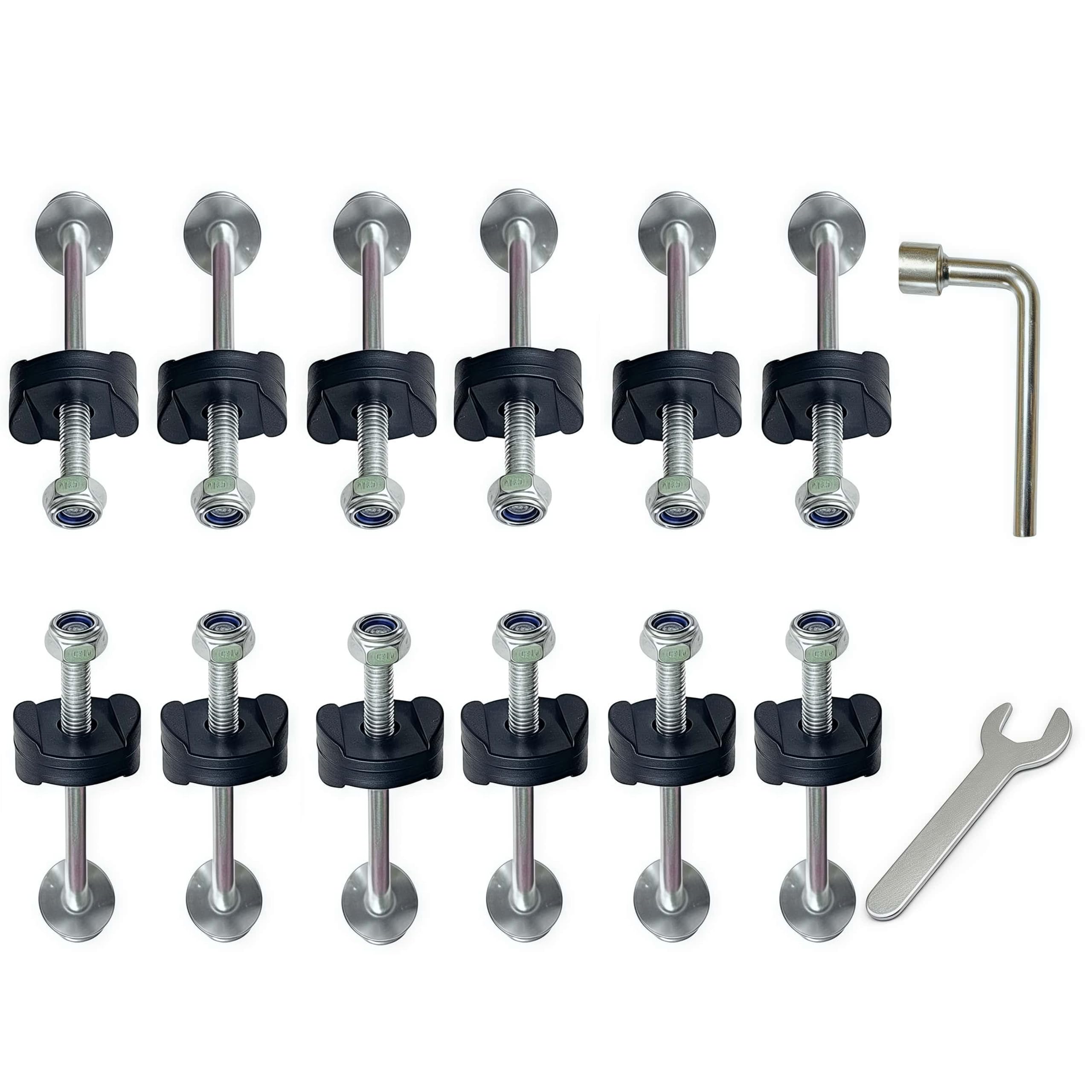 12 PCS Long Trampoline Screws 3.15 Inch/80mm, 6mm Galvanized Steel Bolts with Nylon Lock Nuts, Wrench & Spacers - Stabilize Enclosure Poles, Compatible with Major Brands (Screw Length: 3.15in)