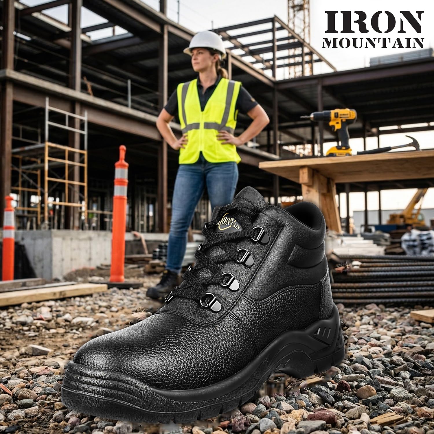 Iron Mountain Unisex męskie damskie wodoodporne buty robocze i użytkowe ze stalowym noskiem i ochronną podeszwą środkową roboczą buty ochronne S3 SRC, czarne, EU 43