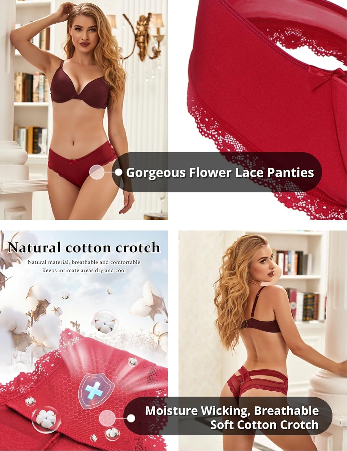 ohyeah Womens Underwear Sexy Lace Hipster Panties for Women Cheeky Cotton Crotch Crisscross Strappy Boyshorts Panties XS-4XL - Image 4