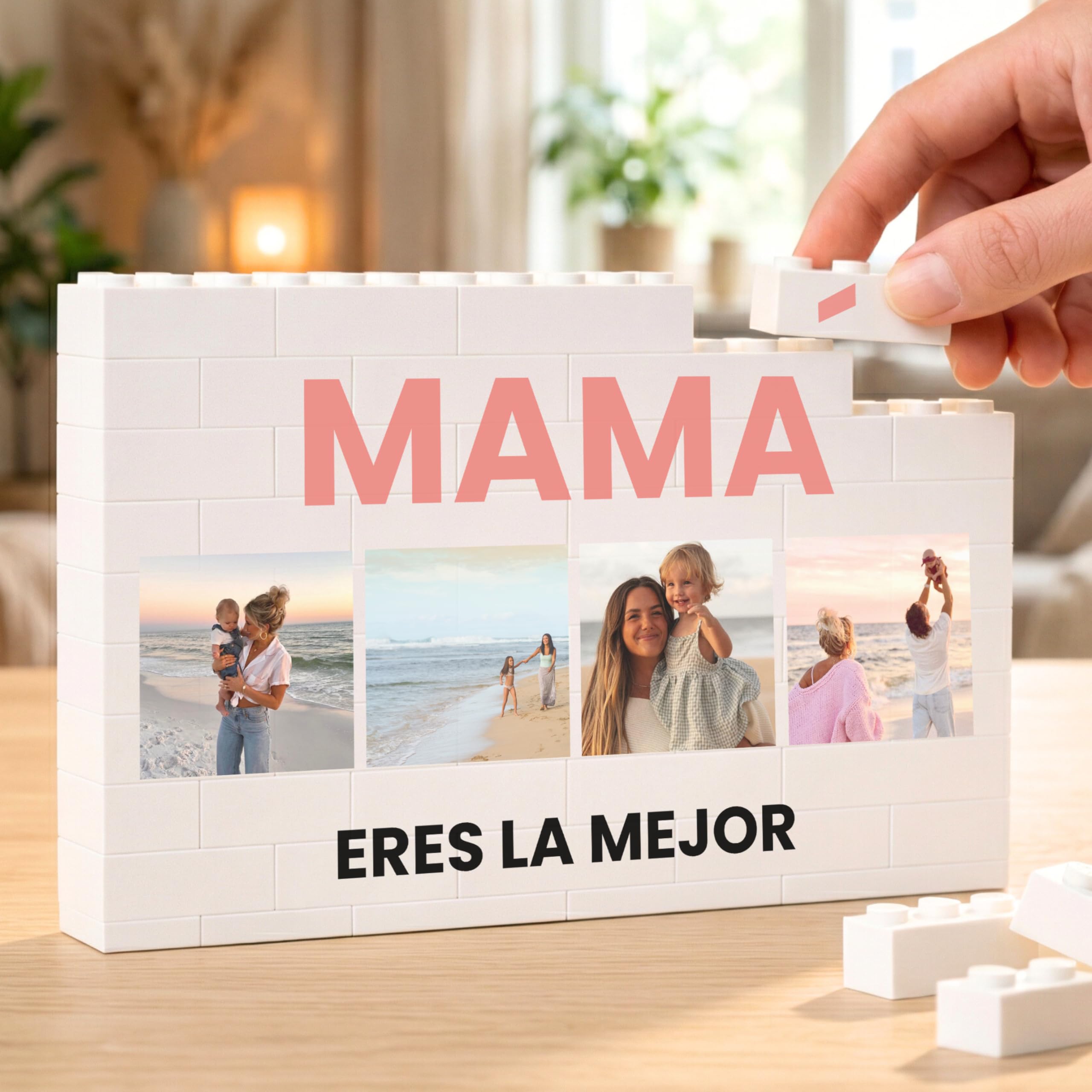Cristal Plaque - Puzzle Personalizado Mamá con 4 Fotos y Texto | Rompecabezas Interactivo de Bloques Apilables Premium Mamá | Decoración Personalizada para el Hogar