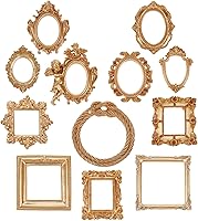 DIVINA VITAE 12pcs Mini Gold Picture Frames 3-5" Vintage Resin Floral Oval Rectangle Baroque for Jewelry Display Home Wedding Decor