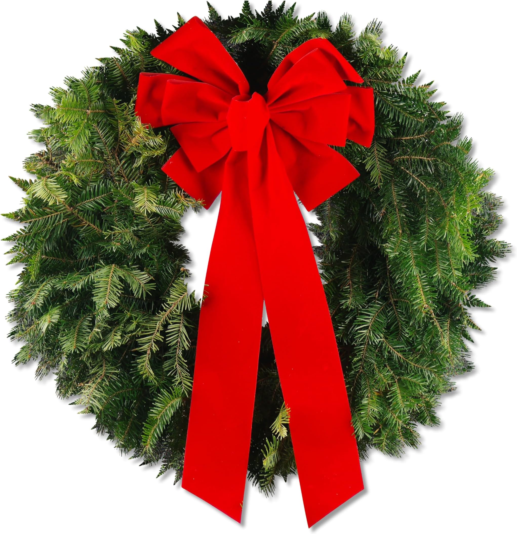 24" inch Diameter Fresh Live Balsam Holiday Real Wreath with Red Velvet Bow