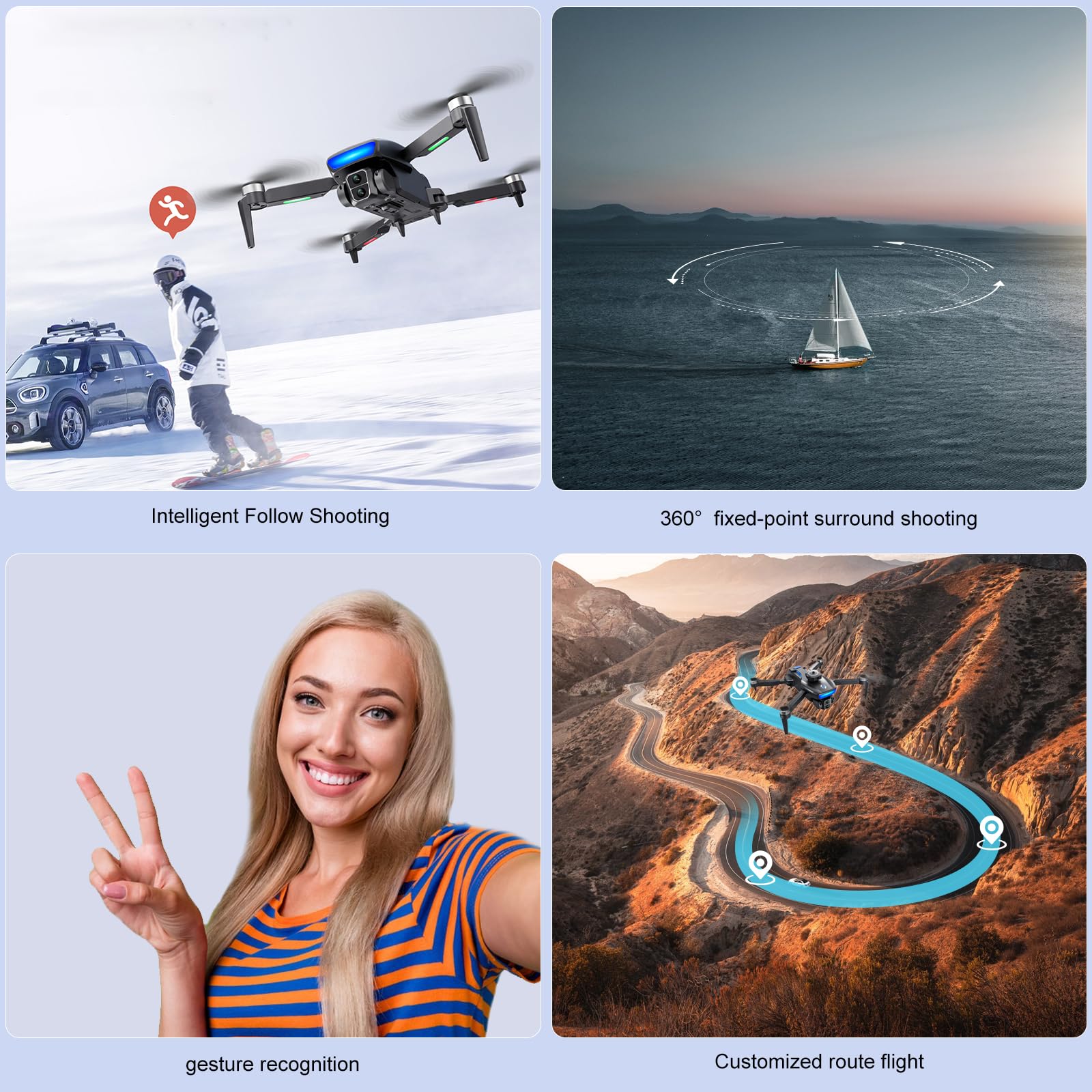 OBEST GPS Drone con cámara 4K, 5G WIFI FPV plegable RC Quadcopter, Motor sin Escobillas, 360 ° para Evitar Obstáculos, Retorno Inteligente, RC Grip Recargable, 2 Baterías 40 Minutos