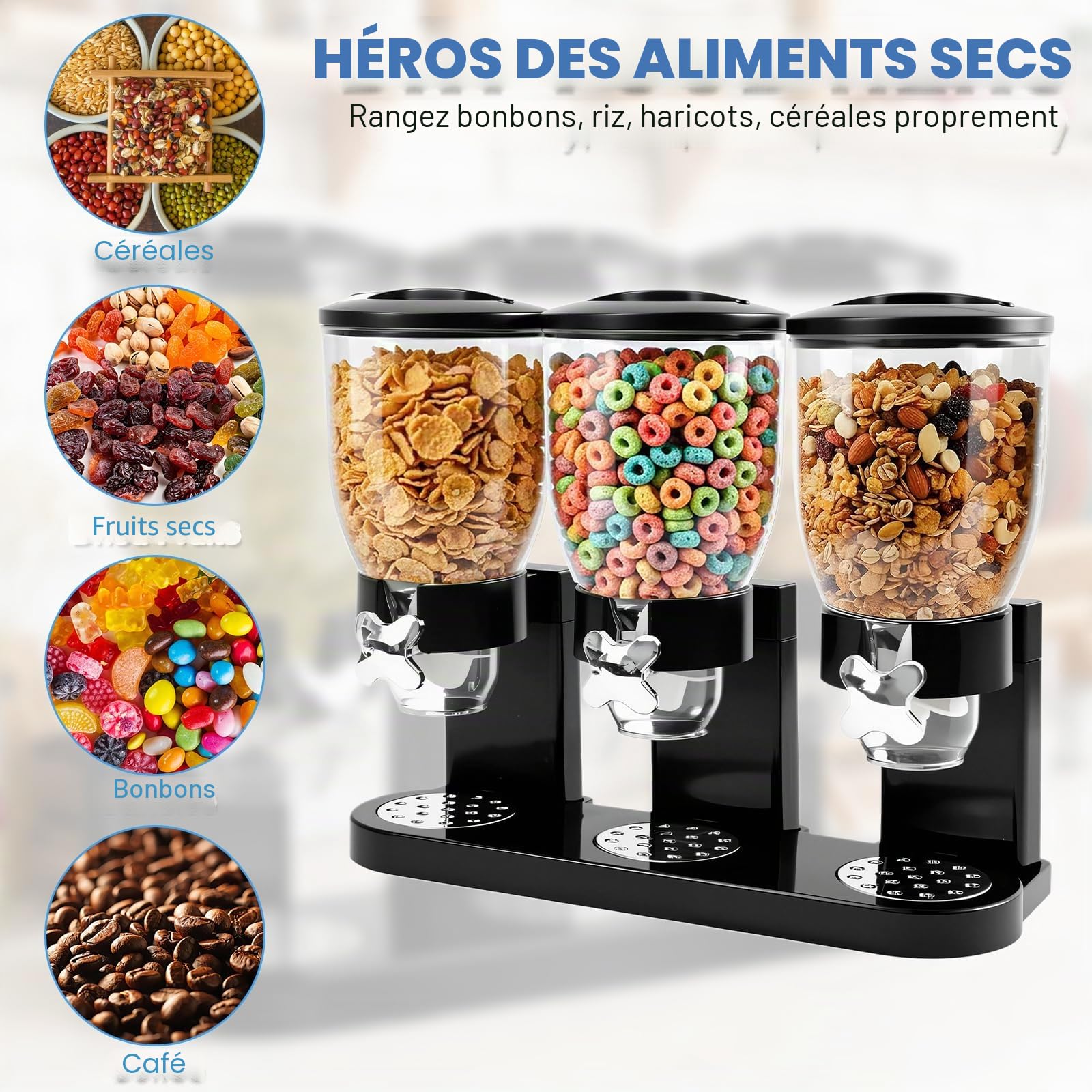 FARYODI Distributeur de céréales pour comptoir 2L, distributeur d'aliments en plastique, distributeur de céréales et de cornflakes, idéal pour les bonbons, boîtes de conservation (3)