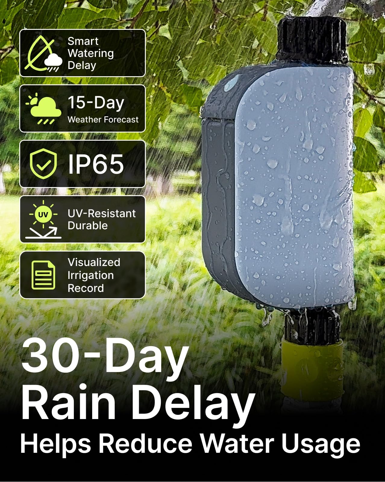 Ordinateur d'irrigation WiFi : WiFi Direct, IP65 étanche à la poussière et à l'eau, 4 piles, plusieurs modes d'arrosage avec minuterie ou dosage, journal d'irrigation, pour jardin, pelouse