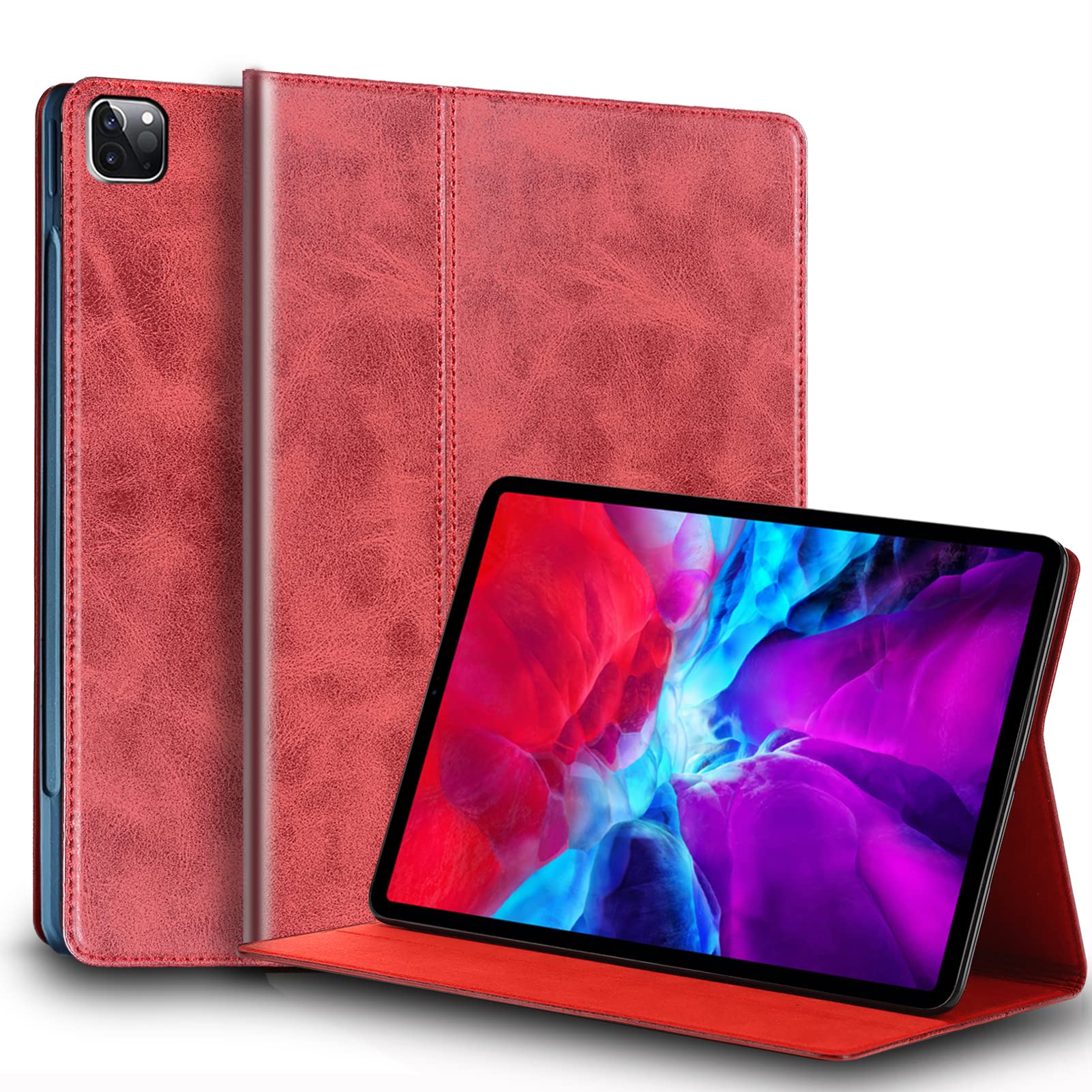 Gexmil ケース iPad Pro 12.9 インチ,6/5/4/3世代通用 (2022/2021/2020/2018)高級レザー製 耐衝撃性 軽量 防指紋 防滑,オートスリープ/ウェイク,アジャスタブルスタンド,レッド