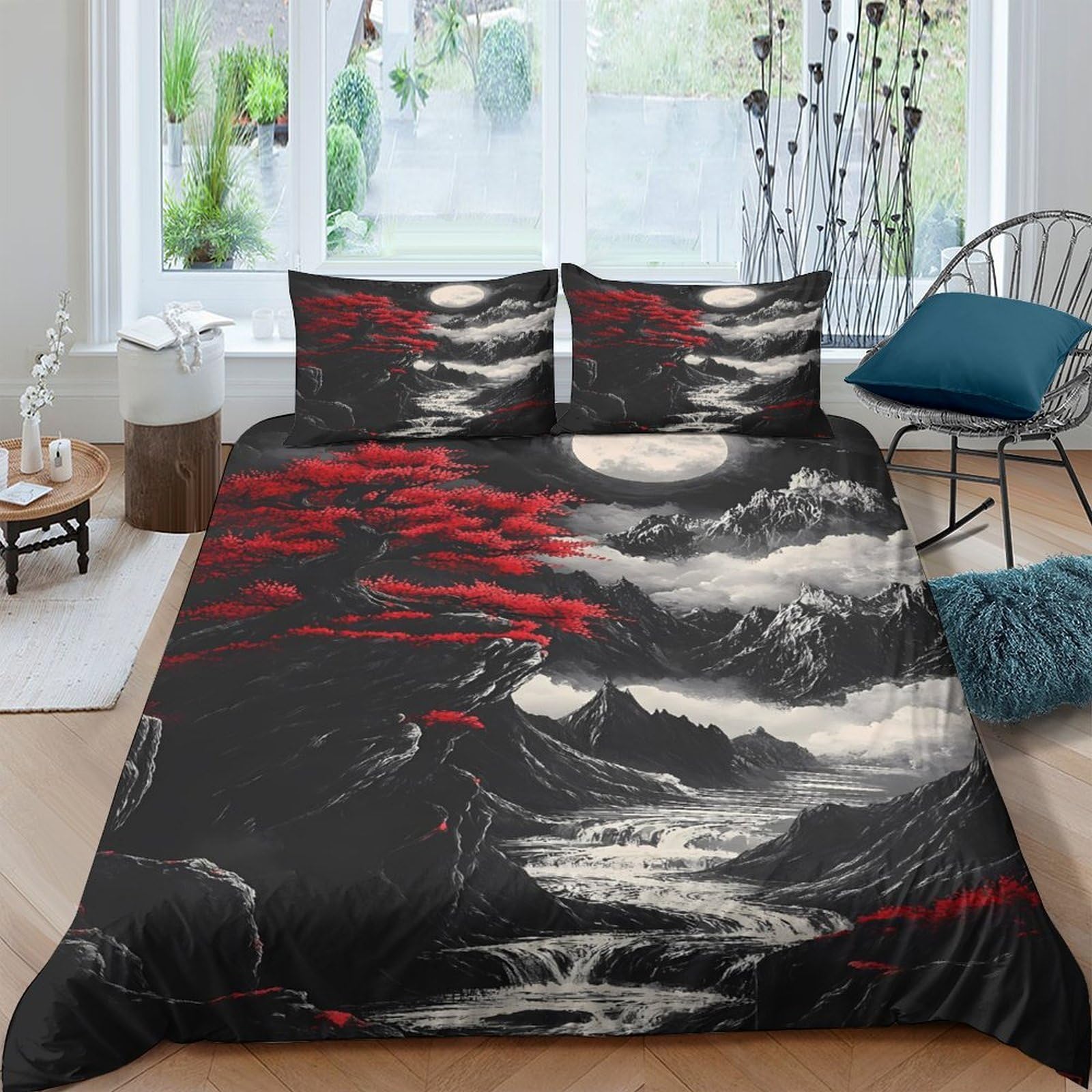 Ctjqhvkz Style-10 3D Printed Misty Mountain Fitted Sheet Microfiber Soft Flowing River Bed Cover For Bedroom Guest Room Decor Single（135X200cm）