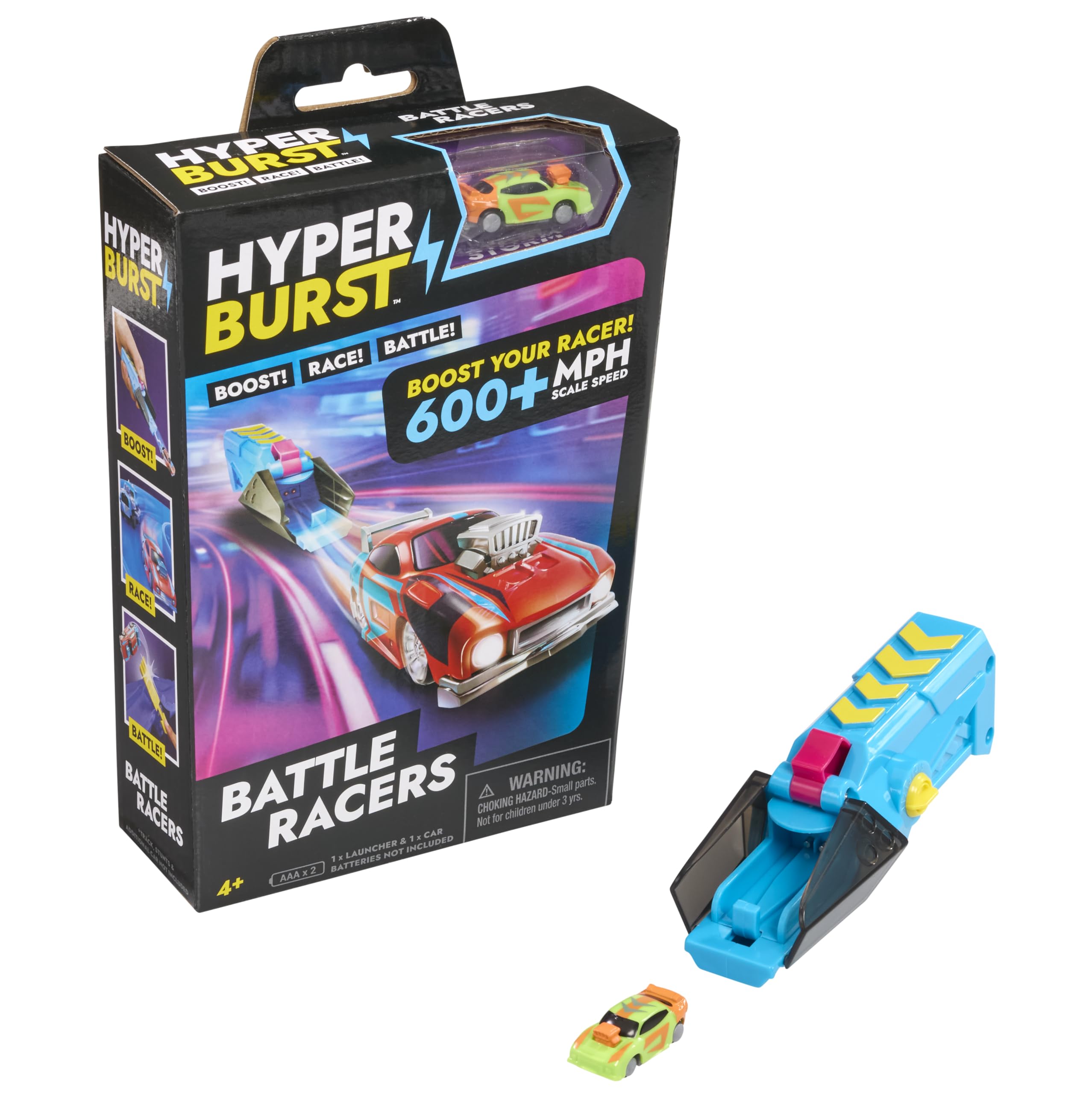 Hyper Burst Battle Racers Green Storm Car & Launcher | Over 600+ MPH Scale Speed! | Racing Micro Scale Cars and Battle Action Toys | Ages 5+