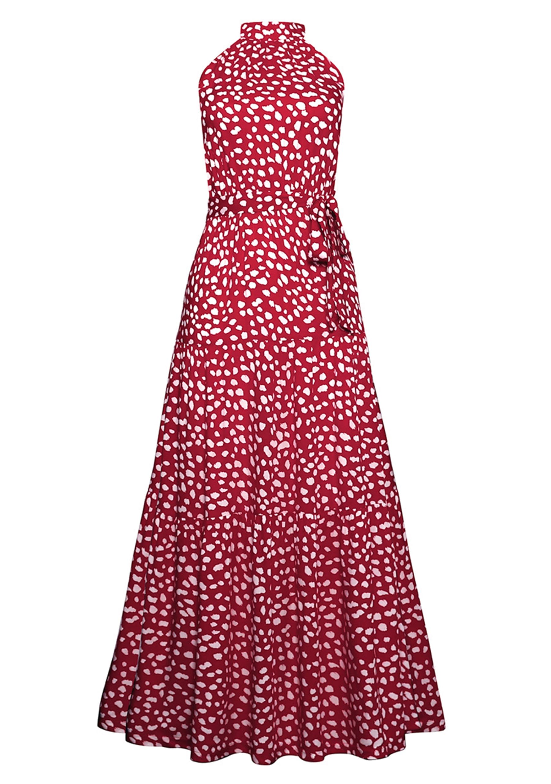 Femme Robes Longues d'Été sans Manches à Nœud Papillon Robe La Taille Dos Nu à Col Haut Ceinturée