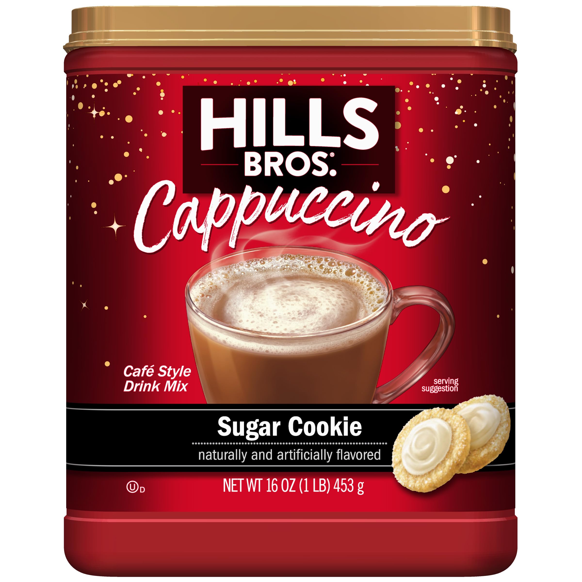 Hills Bros. Cappuccino Mix – Rich, Frothy Coffeehouse-Tasting Instant Drink Mix – Quick and Easy Preparation – Perfect for Hot & Iced Drinks & Creaming Coffee – Sugar Cookie, 1 Pack of 16oz