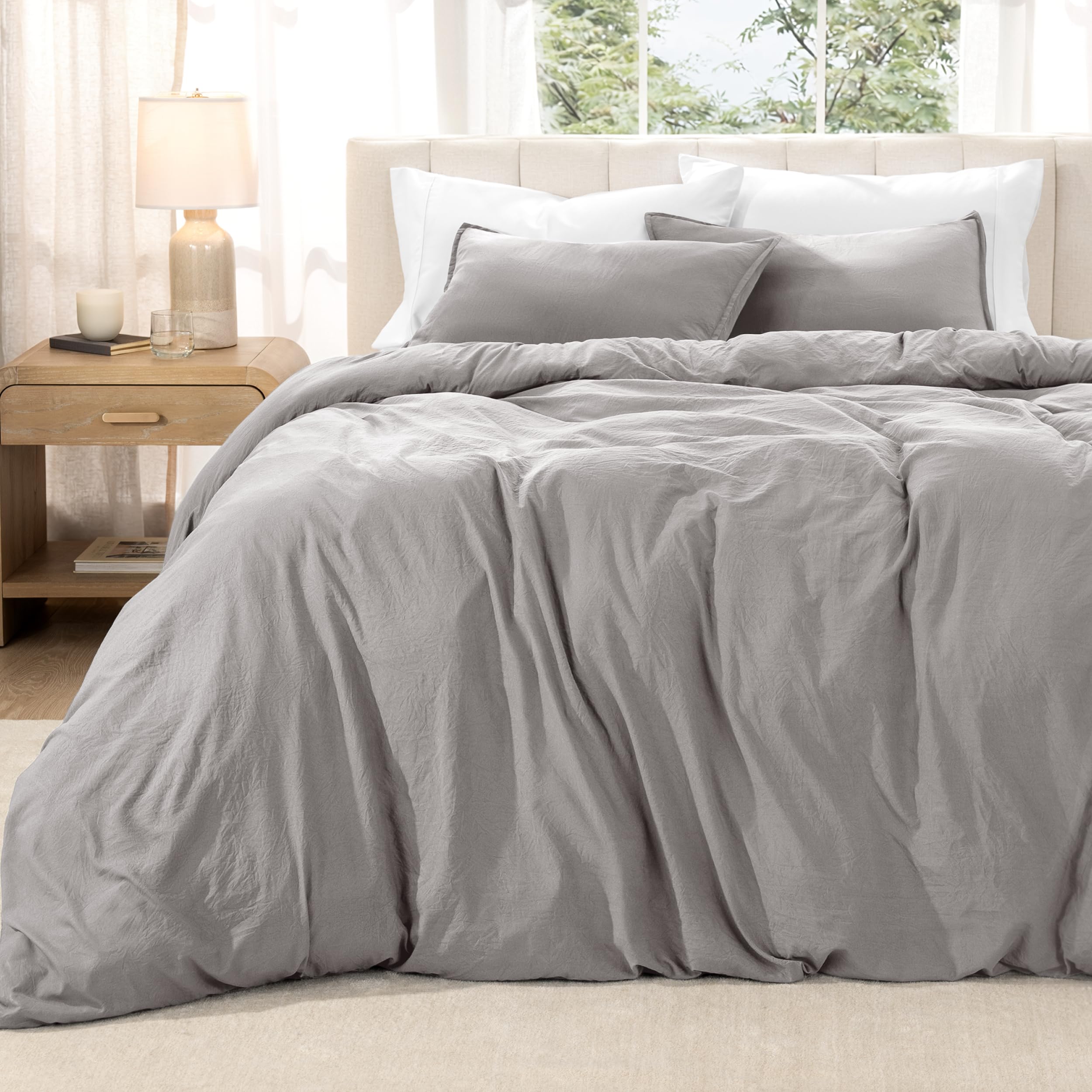 Bare Home Washed Duvet Cover and Sham Set - Oversized Queen - Premium 1800 Ultra-Soft Brushed Microfiber - Hypoallergenic, Easy Care, Stain Resistant (Oversized Queen, Sandwashed Frost Grey) — image 1