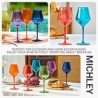 Vista 4 de MICHLEY Juego de 6 copas de vino de colores irrompibles de plástico tritán, regalo de 15 onzas para fiesta en casa al aire libre, color azul