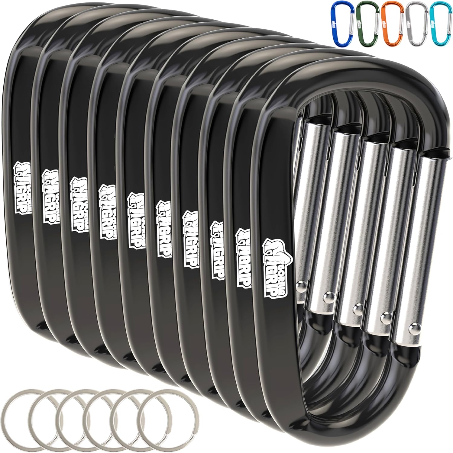 GORILLA GRIP Carabiner Clip, 3" D Ring, Heavy Duty Aluminum Key Holder Clips Hold 170lbs, Rust, Scratch-Resistant Camping Essentials, Hiking Gear, Tactical Backpacking Keychains