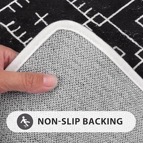 Miniatura 4 de Uphome Juego de 3 alfombras de baño bohemias con alfombra de inodoro en forma de U, antideslizante, marroquí, color negro, suave, lavable a máquina,