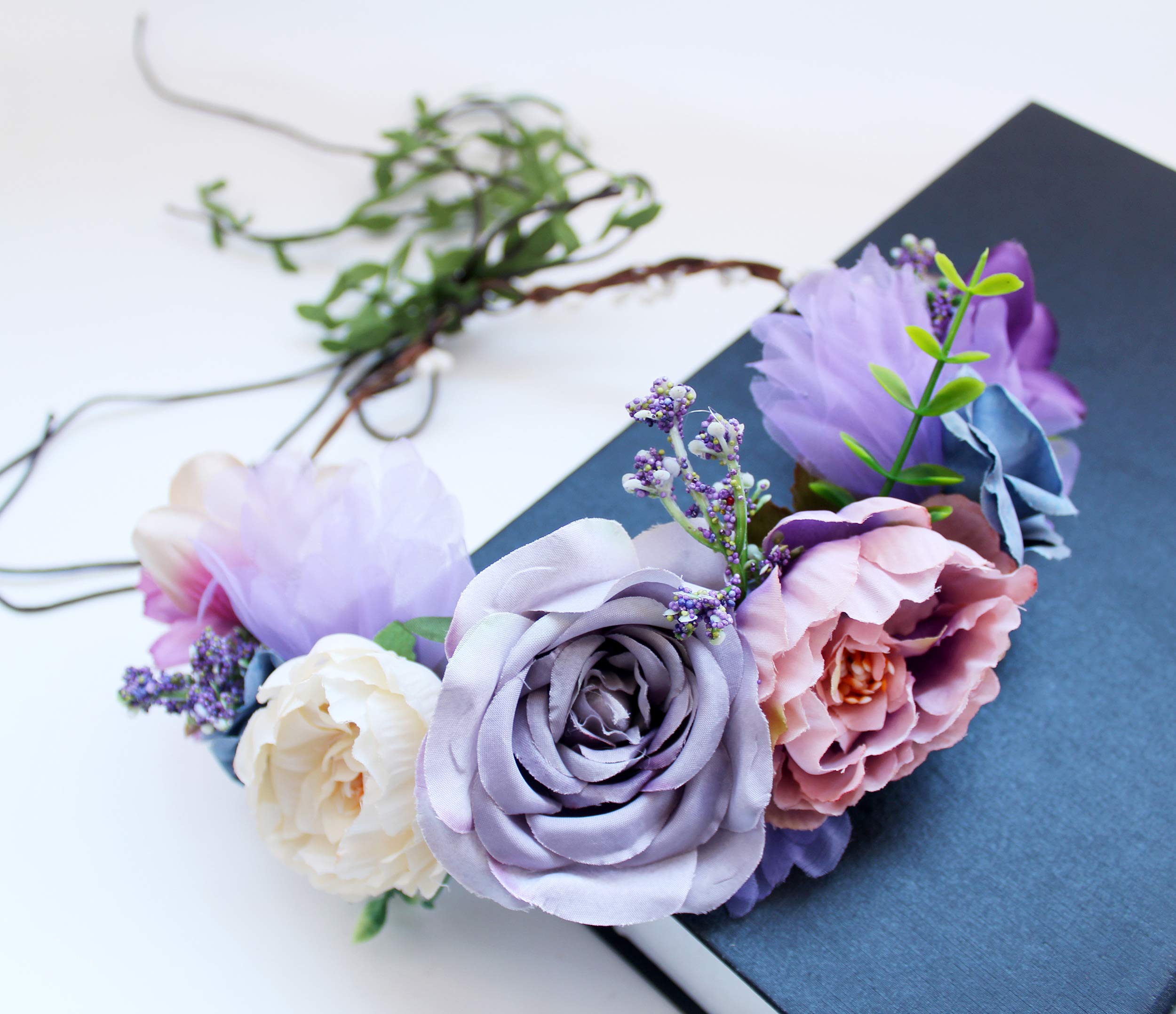 Boho Blume Stirnband Blumen Krone Haar Kranz Blume Halo mit Schleife Hochzeit Party Fotos
