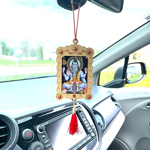 Miniatura 6 de LOVENSPIRE Ganesha Krishna Hanuman Om Balaji Shiv - Marco de fotos para colgar el coche, decoración india del coche,