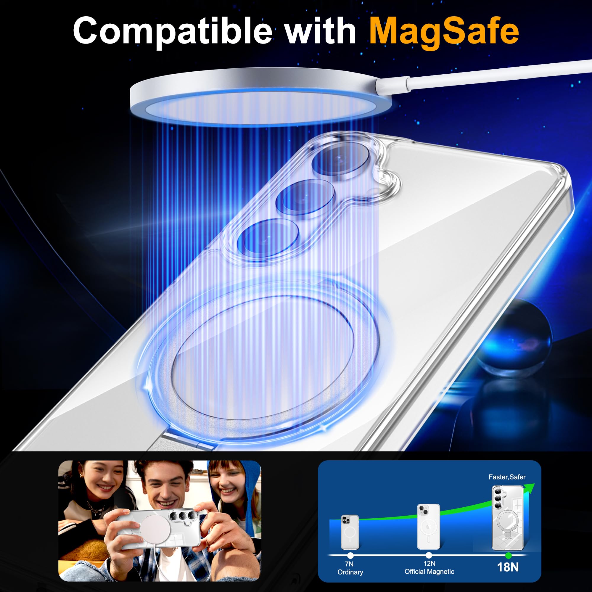 CHAOFEnG Funda magnética compatible con Samsung Galaxy S25 y S24 con soporte [caída de grado militar] [compatible con imán] Soporte de anillo translúcido delgado con parte trasera dura, borde suave