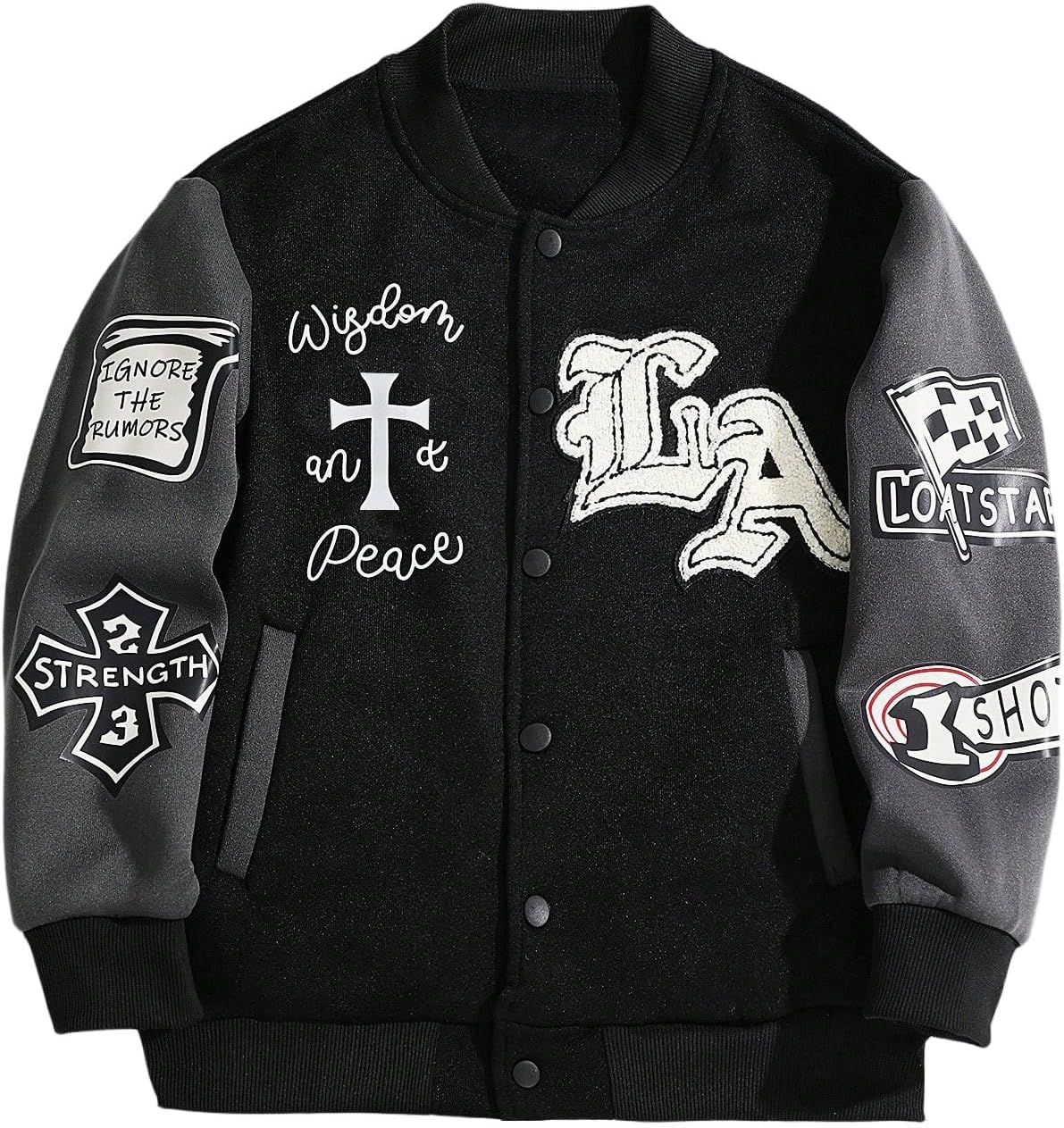 SOLY HUX Boy's Graphic Varsity Jackets Gothic Button Down Baseball Jacket Outerwear Streetwear