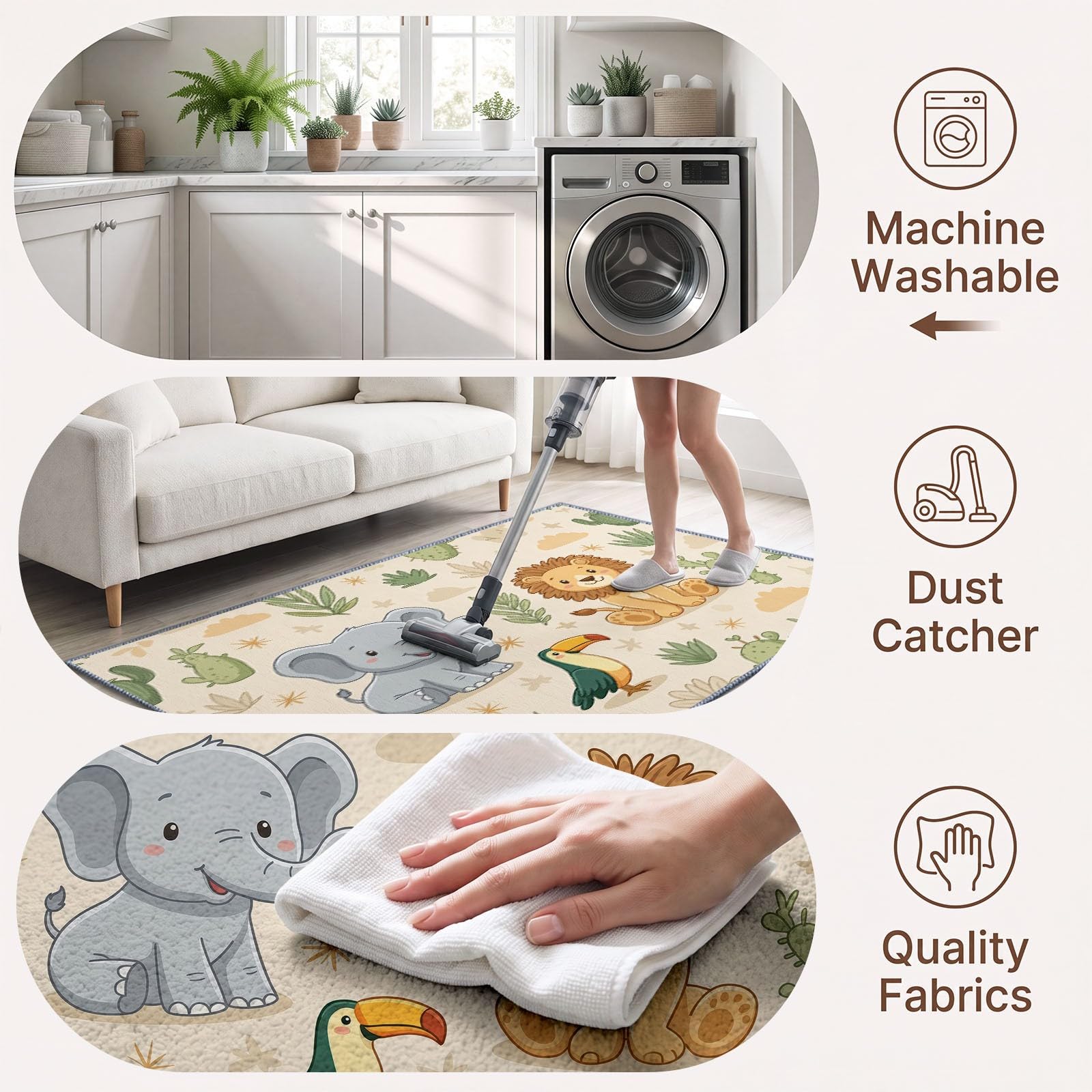 Tapis Salon Désert Animal Éléphant Lion 140 x 200 cm, Doux Tapis de Chambre Dessin Animé Lavable en Machine Imprimées Antidérapant pour Manger Intérieur Bureau Chambre Cuisine