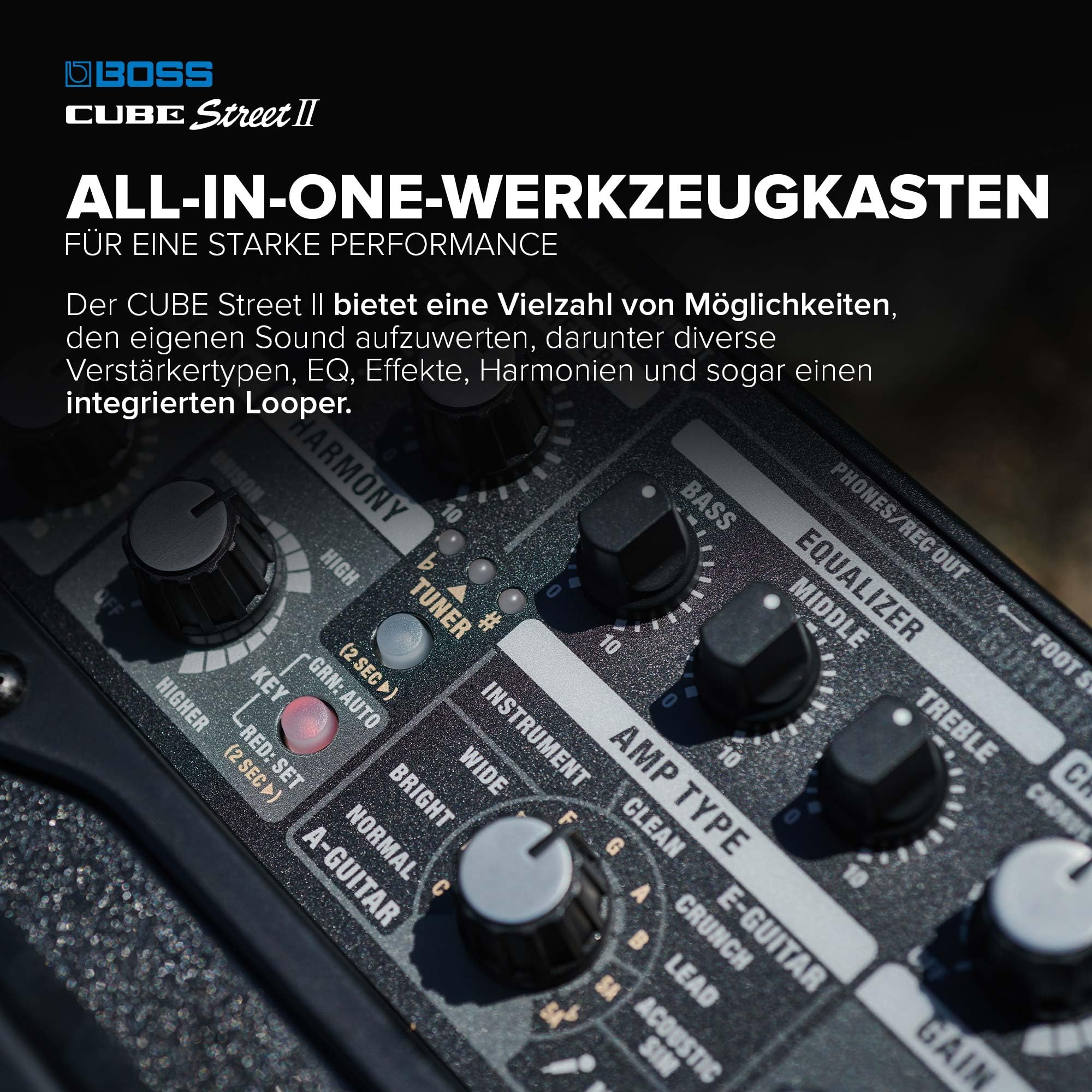 BOSS Cube Street II | Tragbarer batteriebetriebener Stereoverstärker | Hochwertiger Sound | Perfekt für Straßenmusik | Anschluss von Mikrofonen, Instrumenten & Audiogeräten | Schwarz