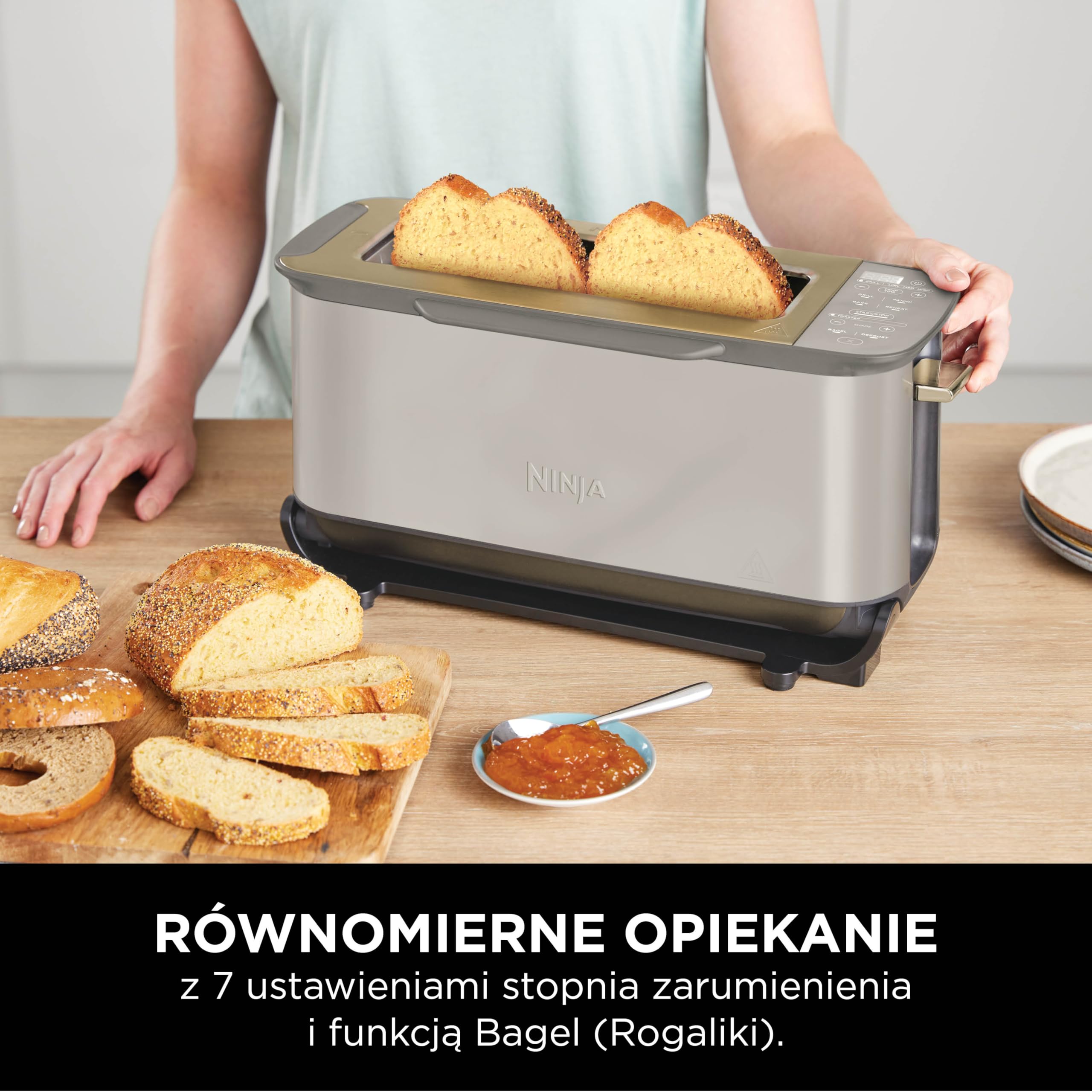 Ninja Foodi opiekacz wielofunkcyjny 3w1 Toster, Grill i Opiekacz do panini, 7 funkcji gotowania, zawiera grill do kanapek panini, blachę do wypieków i tackę na okruchy, kamienne złoto ST202EUSTGD