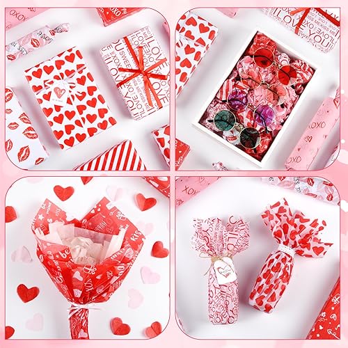 Miniatura 5 de NEBURORA 72 hojas de papel de seda de San Valentín a granel de 14 x 20 pulgadas, papel de regalo de corazón de amor para manualidades, bolsas de