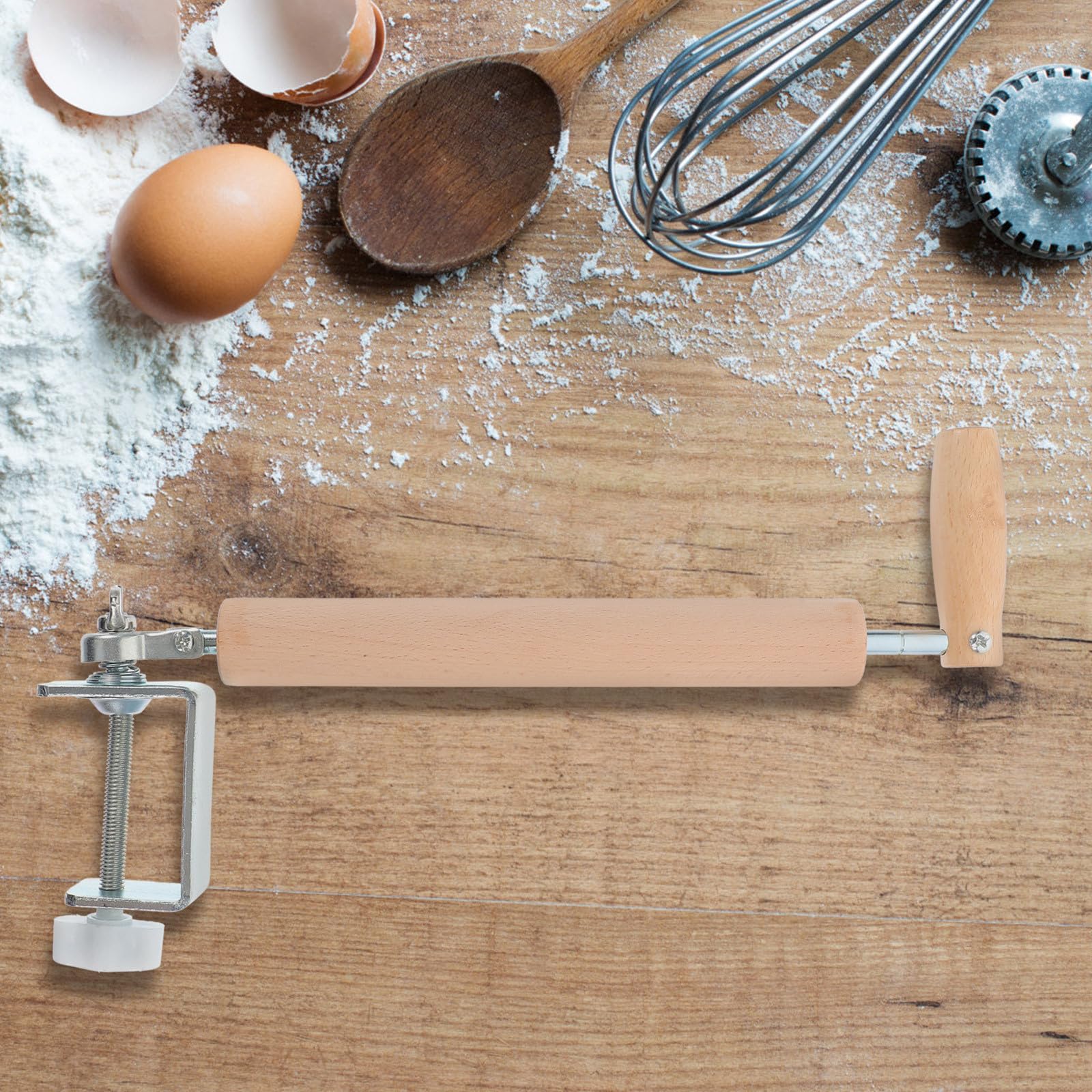 Mattarello Struttura in Acciaio Inox e Carbonio in Legno Beige Facile da Fissare al Tavolo per Risparmiare e Fatica in Cucina