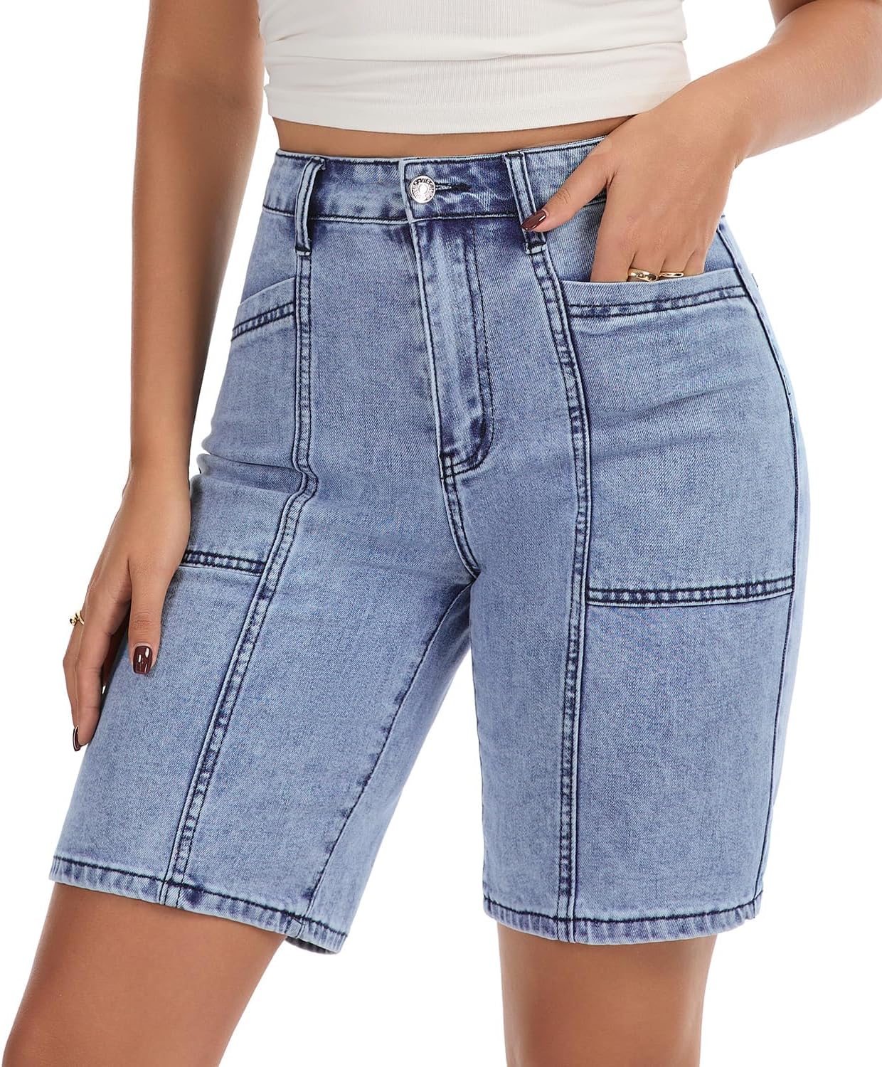 VIPONES Bermuda Shorts for Women High Waisted Jean Shorts Casual Summer Trendy Outfits Stretchy Denim Shorts