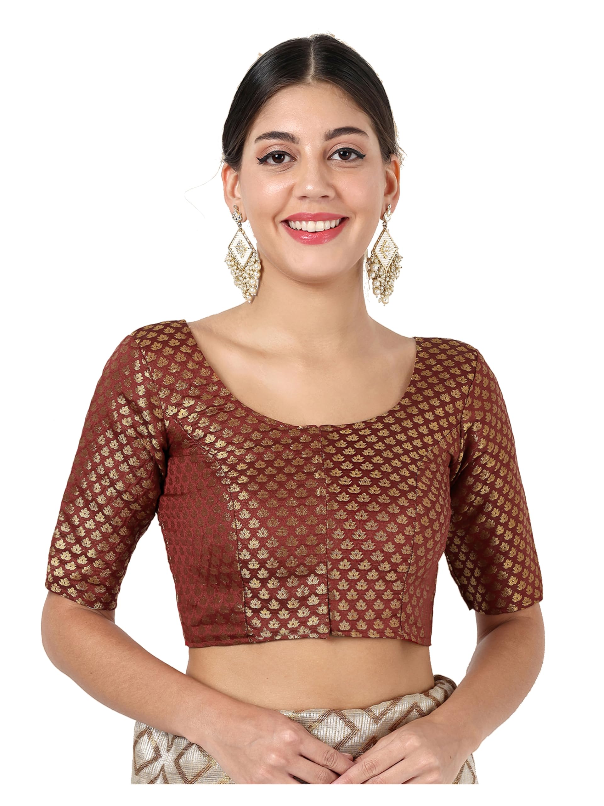 Vardha Women's Stitched Brocade Blouse For Sarees || Indian Bollywood Readymade Choli Crop Top