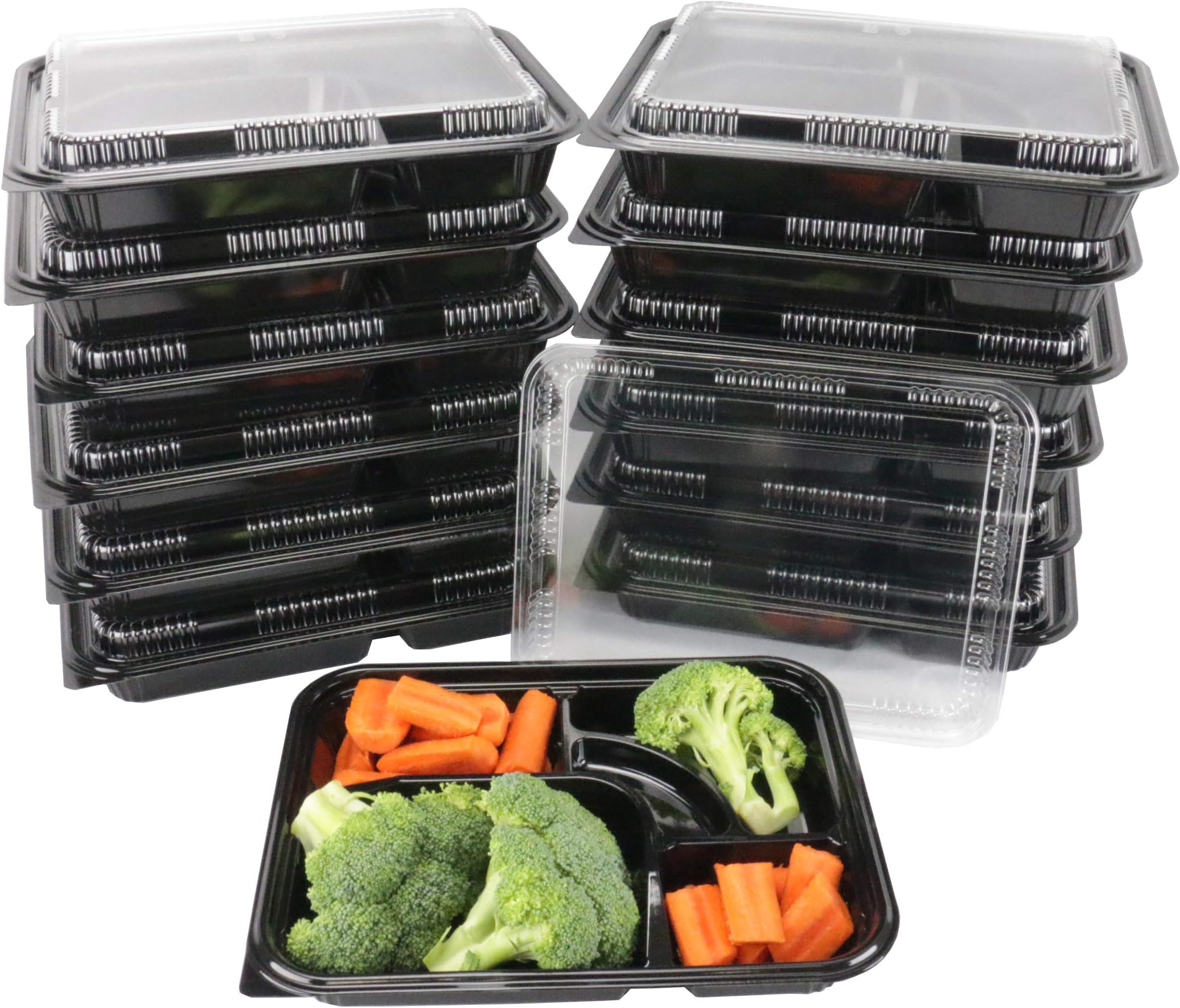 Black Plastic 5 Compartment Japanese Bento Box Food Container with Clear Lid, TZ-306 (200 count)