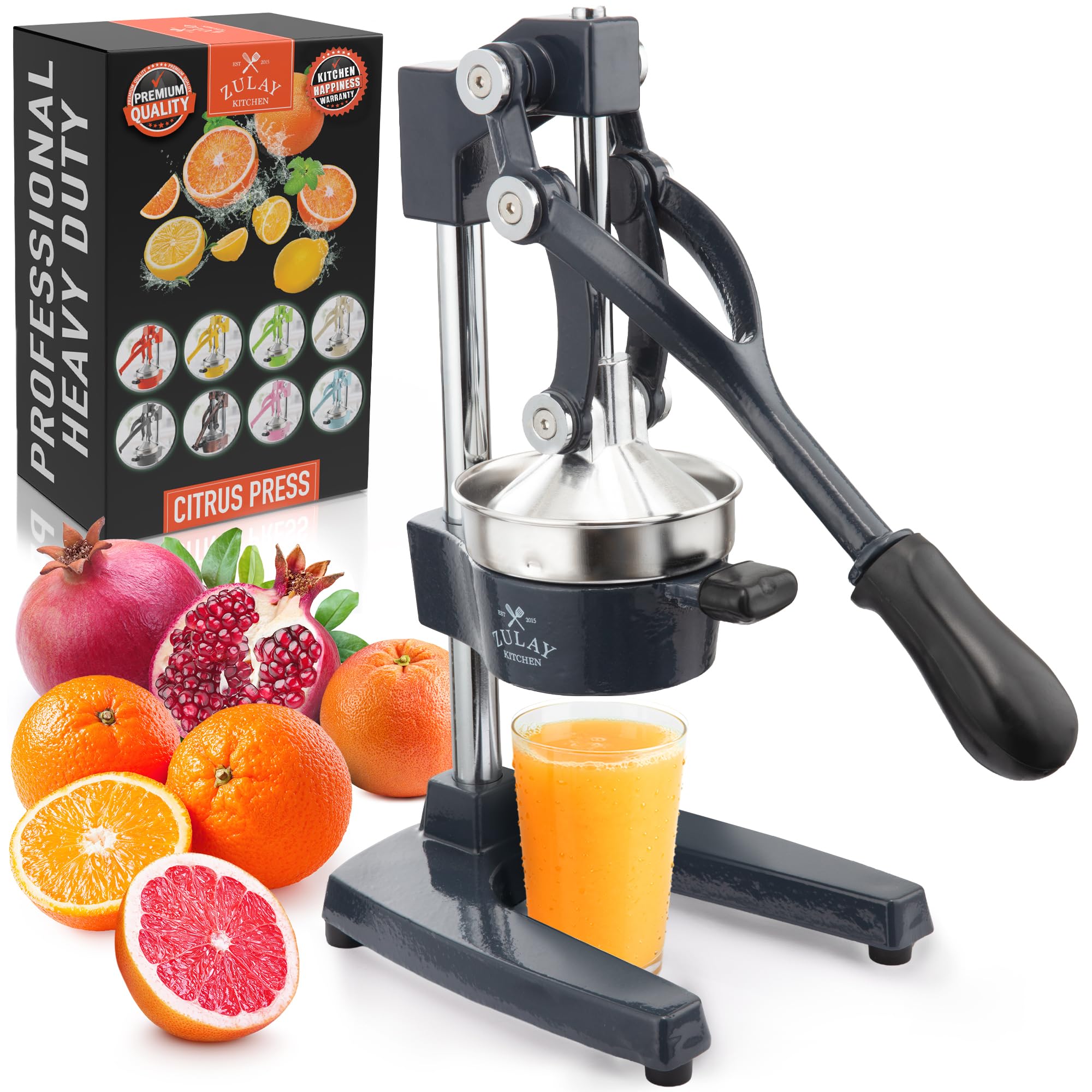Zulay Kitchen Cast Iron Juicer, Orange Manual Juicer, Citrus Press, Ash