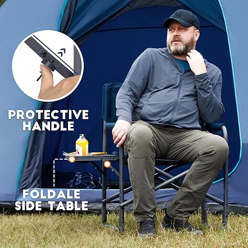 Miniatura 4 de TIMBER RIDGE Silla de campamento ligera de gran tamaño, silla de directores de aluminio con mesa auxiliar para campamento al aire libre, césped,
