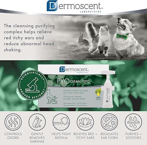 Miniatura 9 de Dermoscent Pyoclean OTO - Limpiador de oídos para perros, gotas para detener el temblor de la cabeza, picazón y orejas cerosas, no tóxico, solución