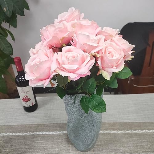 Miniatura 187 de ATFL 12 rosas artificiales de seda con flores de color rosa, rosas artificiales a granel, diámetro floral de 4 pulgadas, rosa artificial de seda