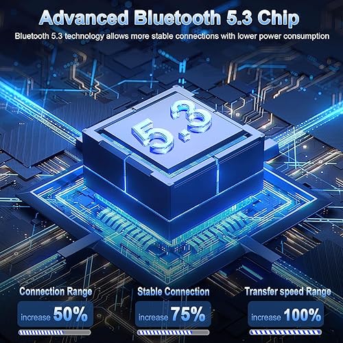 Miniatura 3 de Auriculares inalámbricos, Bluetooth 5.3, sonido envolvente HIFI con micrófono 4 HD, tiempo de reproducción de 40 horas, IP7 impermeable, auriculares
