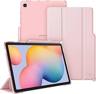 Fintie SlimShell Case for Samsung Galaxy Tab S6 Lite 10.4 Inch 2022/2020 Model (SM-P610/P613/P615/P619) with S Pen Holder, Lightweight Stand Translucent Frosted Back Cover, Auto Wake/Sleep, Rose Gold