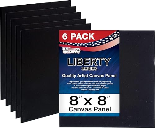 US Art Supply - Paneles de lona de 8 x 8 pulgadas, color negro, de calidad profesional, sin ácidos, paquete de 6 (1 caja completa de 6 paneles de