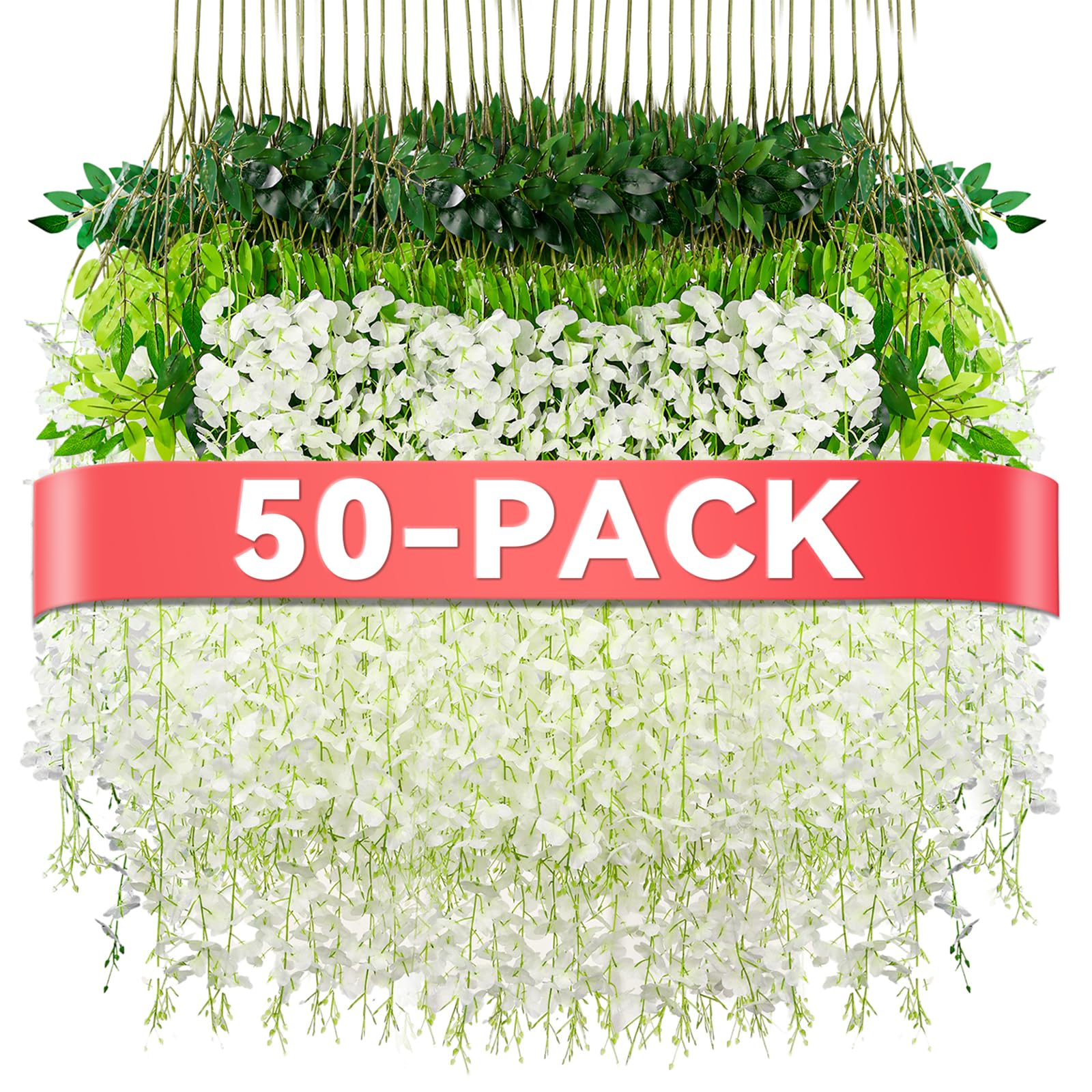 alotiki wisteria hanging flowers,fake hanging flowers, wisteria artificiales garland for home wedding arch floral party garden ceremony outdoor decor,3.6 feet long(50,white)