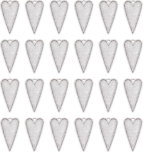 Miniatura 7 de Pandahall - Juego de 50 dijes de aleación de estilo tibetano con forma de corazón, bisel de cabujón, con ajuste de bisel, bandeja de cabujones, para