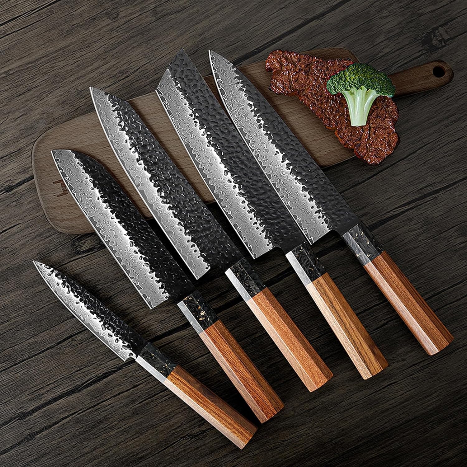 Set Cuchillos Cocina 5 Piezas Acero Aleación Mango Madera