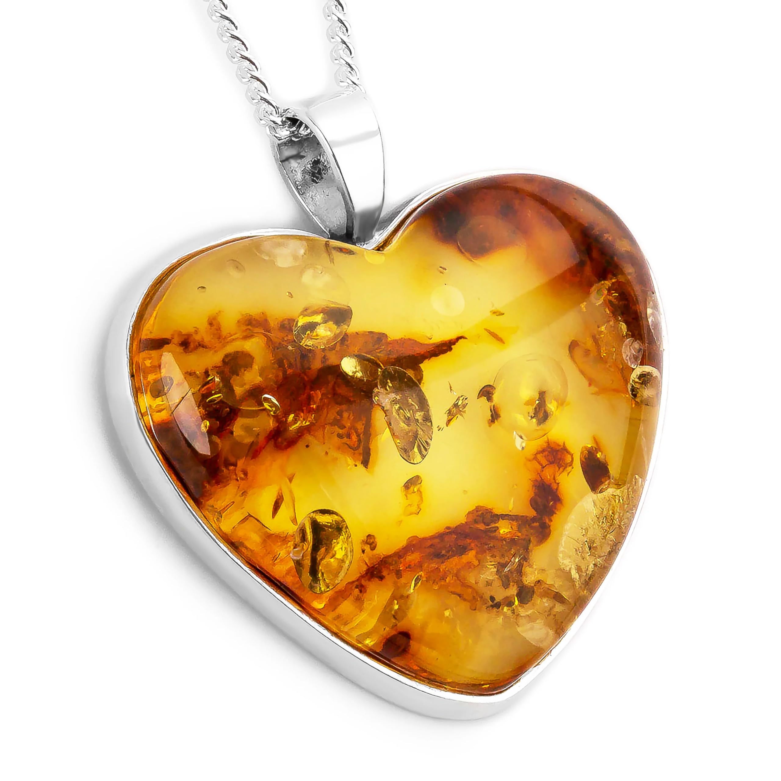 HENRYKA Handmade Natural Baltic Amber Heart Necklace | 925 Sterling Silver Handcrafted Jewellery | Designer Gemstone Pendant