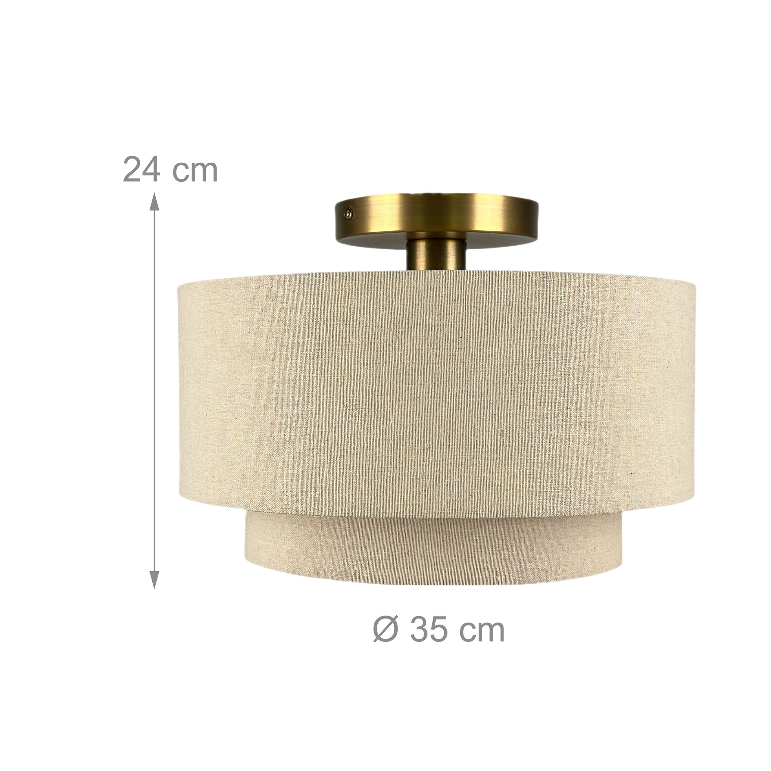 Relaxdays Deckenlampe, Leinen & Metall, HxD: 24 x 35 cm, E27, Deckenleuchte Wohnzimmer, Schlafzimmer, beige/Bronze