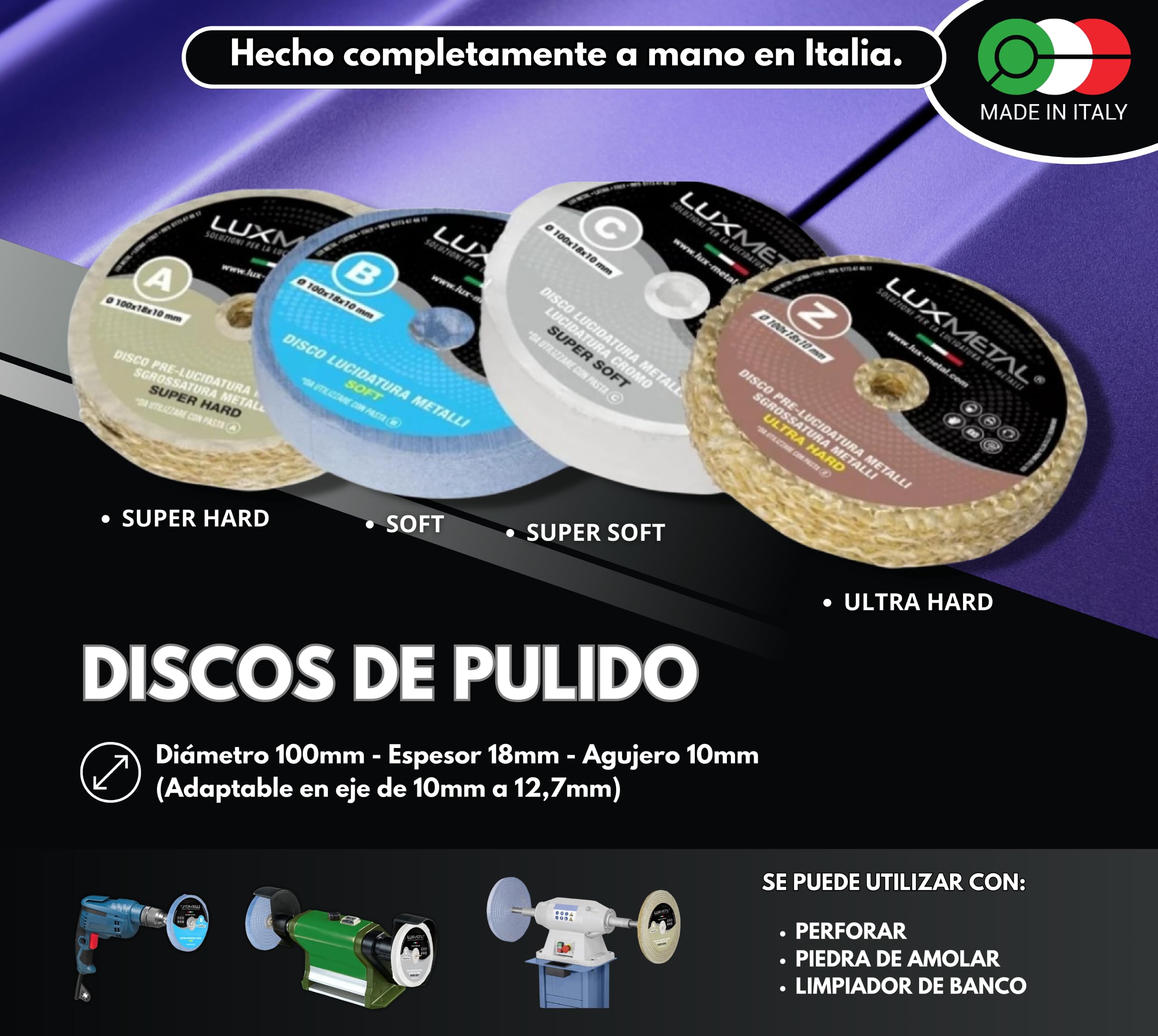 Kit de Pulido 4 pastas de Pulido abrasiva 250 g 4 Discos de Pulido 100 mm algodón muelas abrasivas para pulir Metales Acero Inoxidable Aluminio muelas de Cobre y latón Cromado