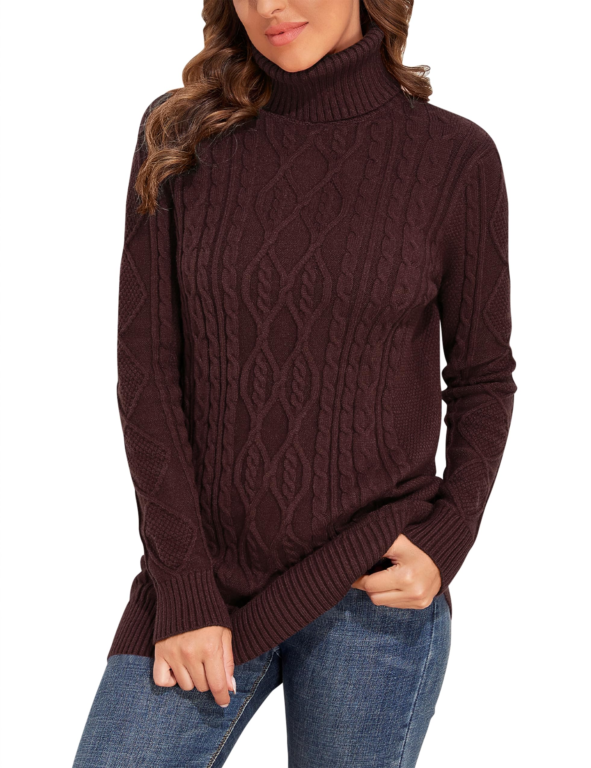 PrettyGuide Womens Long Sweaters Turtleneck Plus Size Cozy Cable Knit Tunic Sweater Tops