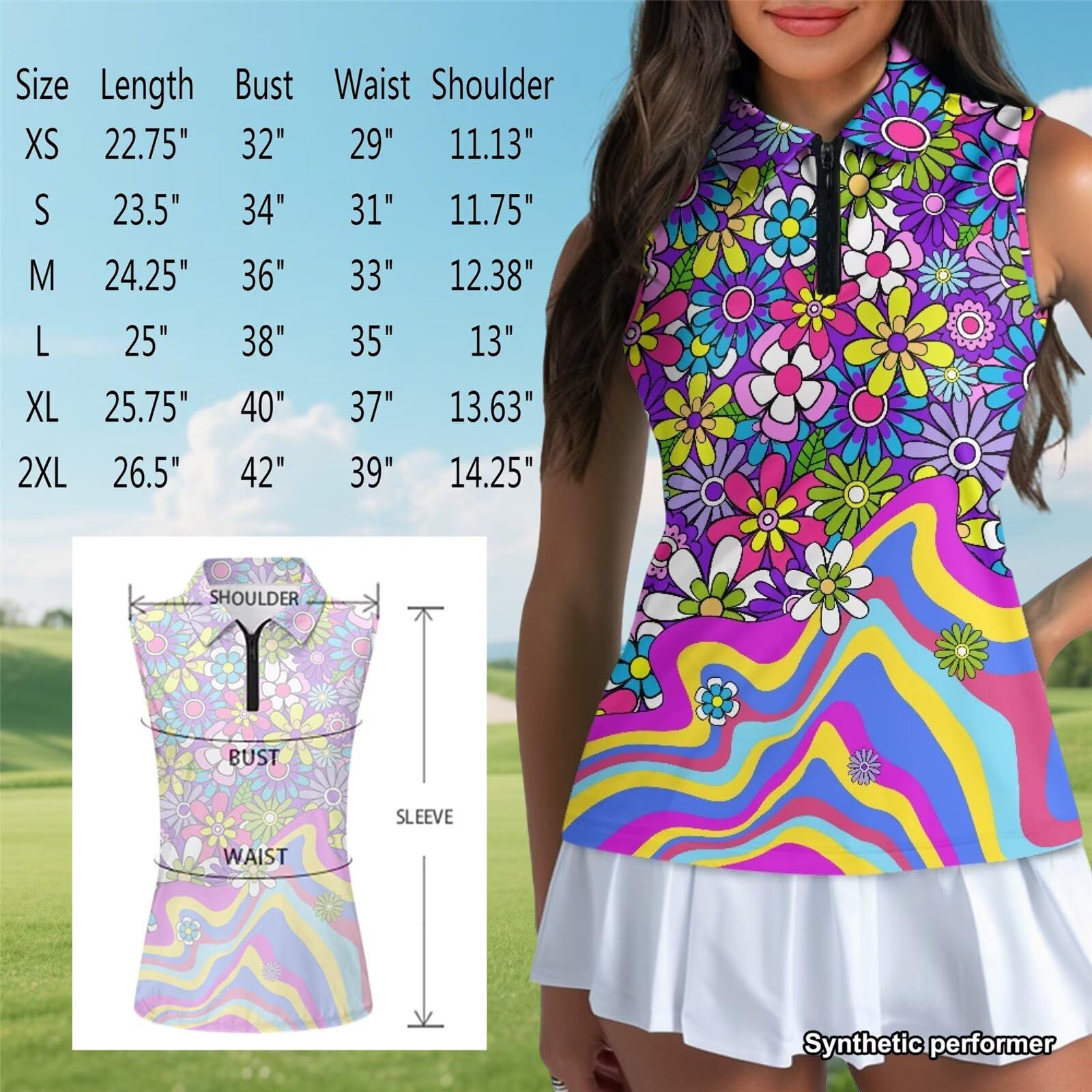 POLERO Chemises de golf sans manches pour femme avec col en V et col en V - Chemise athlétique décontractée