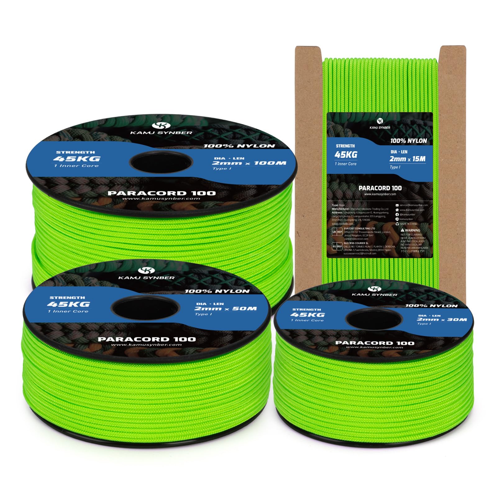 Kamu Synber 2mm Paracord 15M Nylon Rope 1 Strand Type I Cord