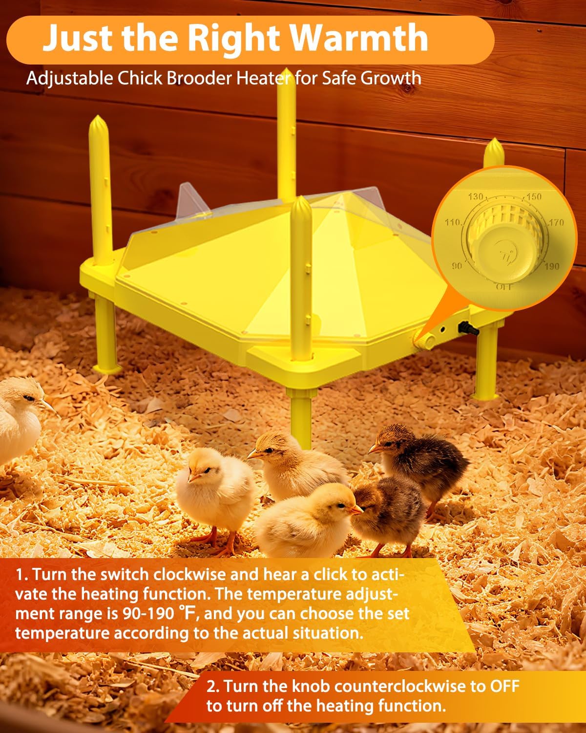 Chick Brooder Heating Plate, 14"x11"Adjustable Temperature & Height Heating Plate for Chicken with Anti-Roost Cone, Easy-Clean Poultry Coop Heater for Up to 18-22 Chicks (Yellow)