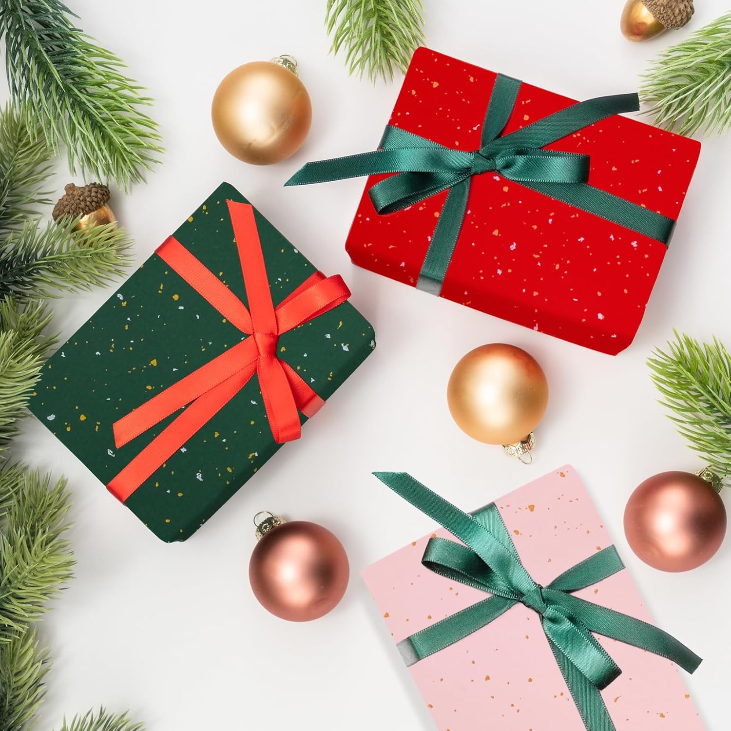 Aimyoo Pink Wrapping Paper Roll - Mini Roll - 17 Inch x 32.8 Feet - Pink with Gold Flakes Foil Design for Christmas, Wedding, Birthday,Holiday,Celebrations - Image 7