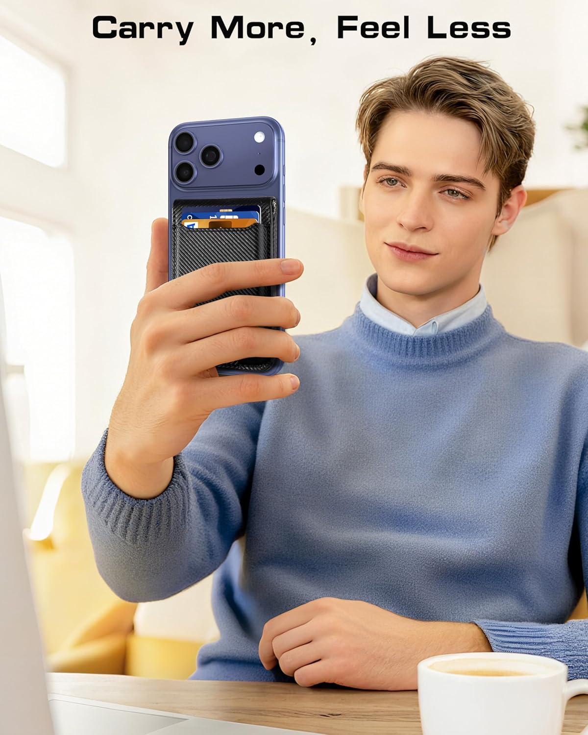 For Magsafe Wallet with Money Clip, Strongest Magnetic Wallet for iPhone 17/16/15/14/13/12 Series, Adjustable Stand, ID Window, 5 Card Holder, Vegan Leather, Not for 13/12 Mini, Black Carbon Fiber - Image 8