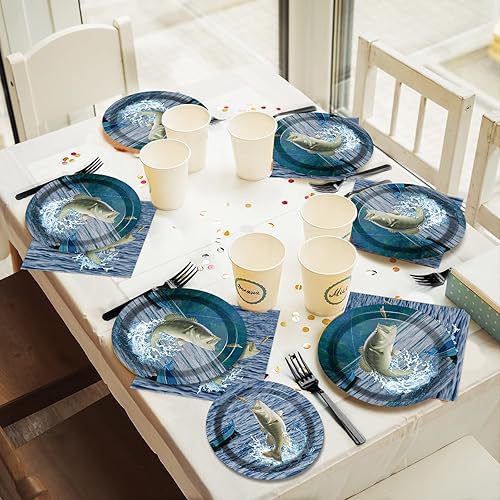 Miniatura 7 de Gone Fishing - Platos de fiesta de pesca, servilletas, vajilla temática de pesca para torneo de pesca, fiesta de cumpleaños, platos de papel